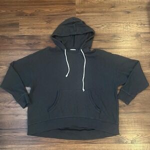 Aerie Cozy Grey Waffle Knit Hoodie Drawstring Medium Loungewear Oversized Preppy